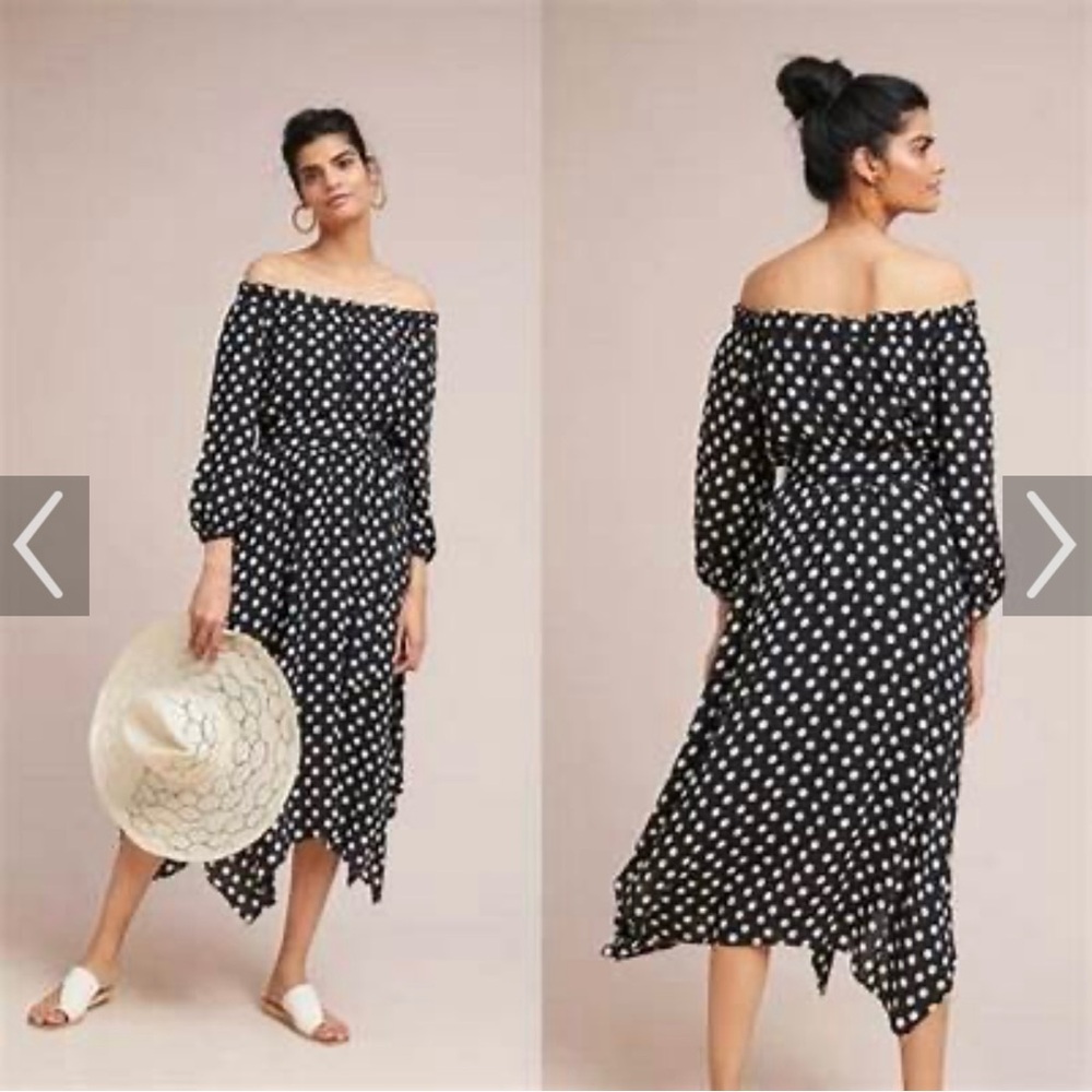 Elegant Black Polka Dot Off-Shoulder Dress